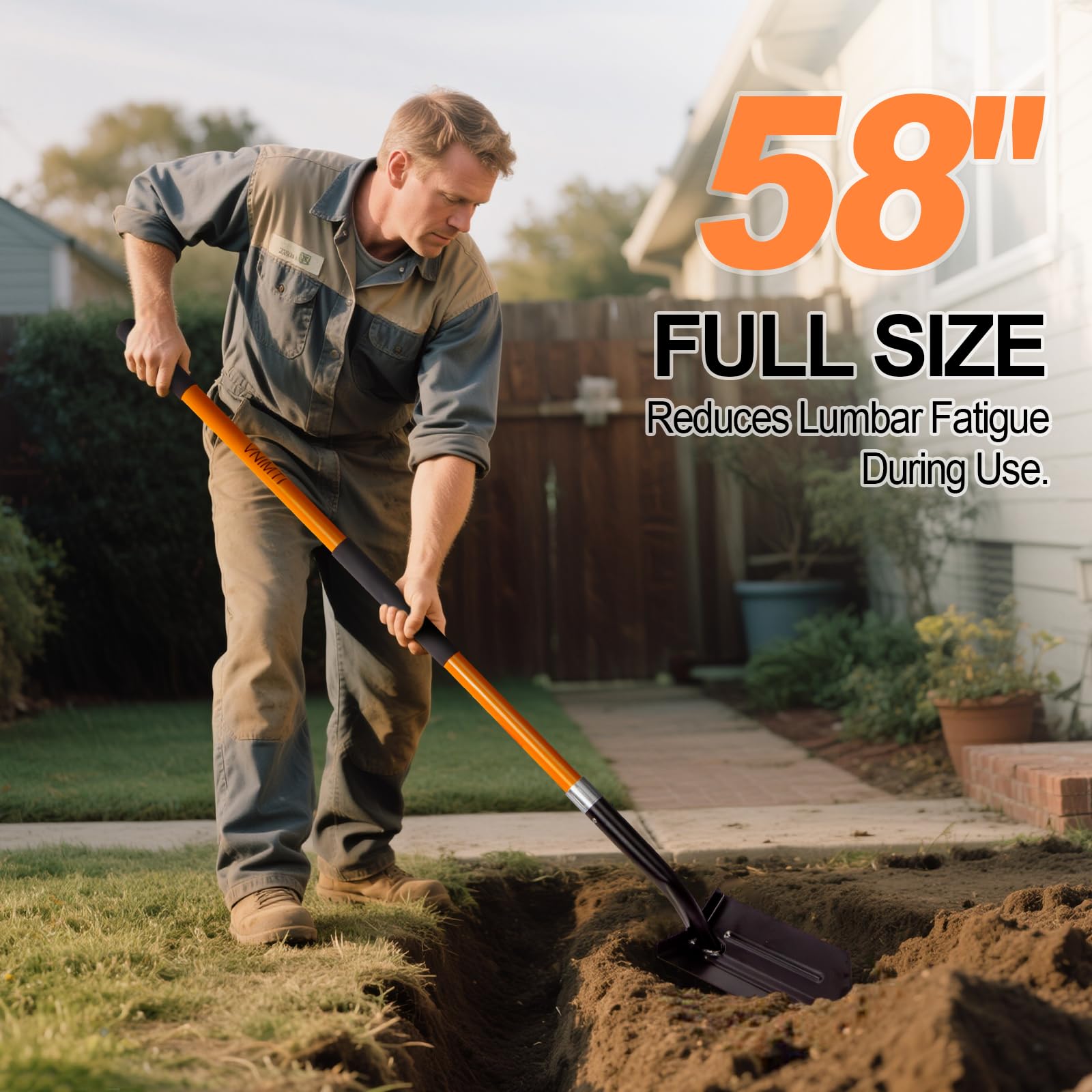 VNIMTI trench shovel ergonomic grips for secure non-slip digging