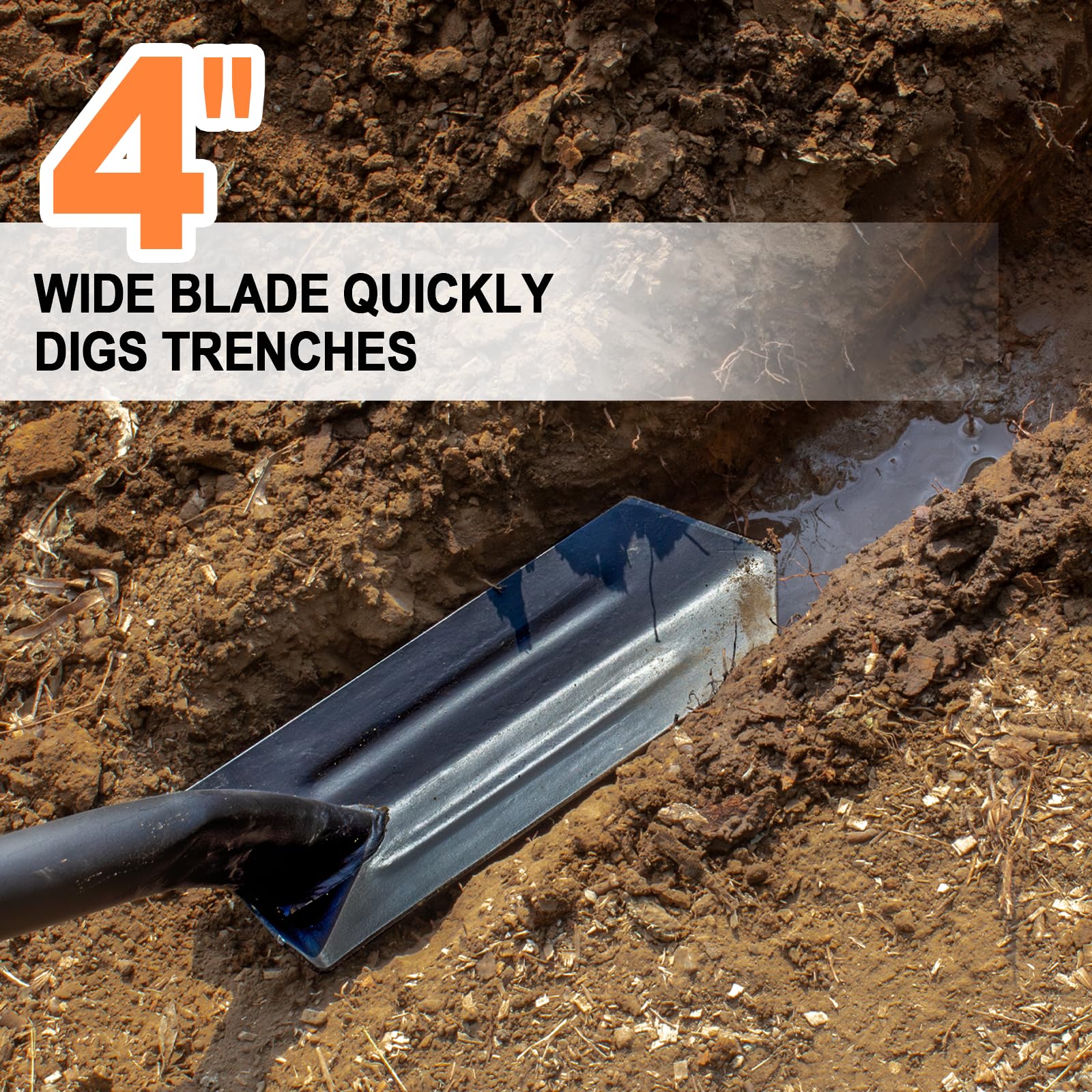 VNIMTI trench shovel featuring a fiberglass handle for lightweight strength.