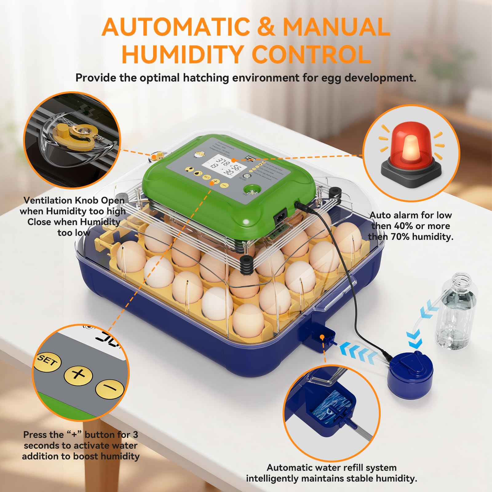 VNRFEIU automatic turning provides even rotation of eggs