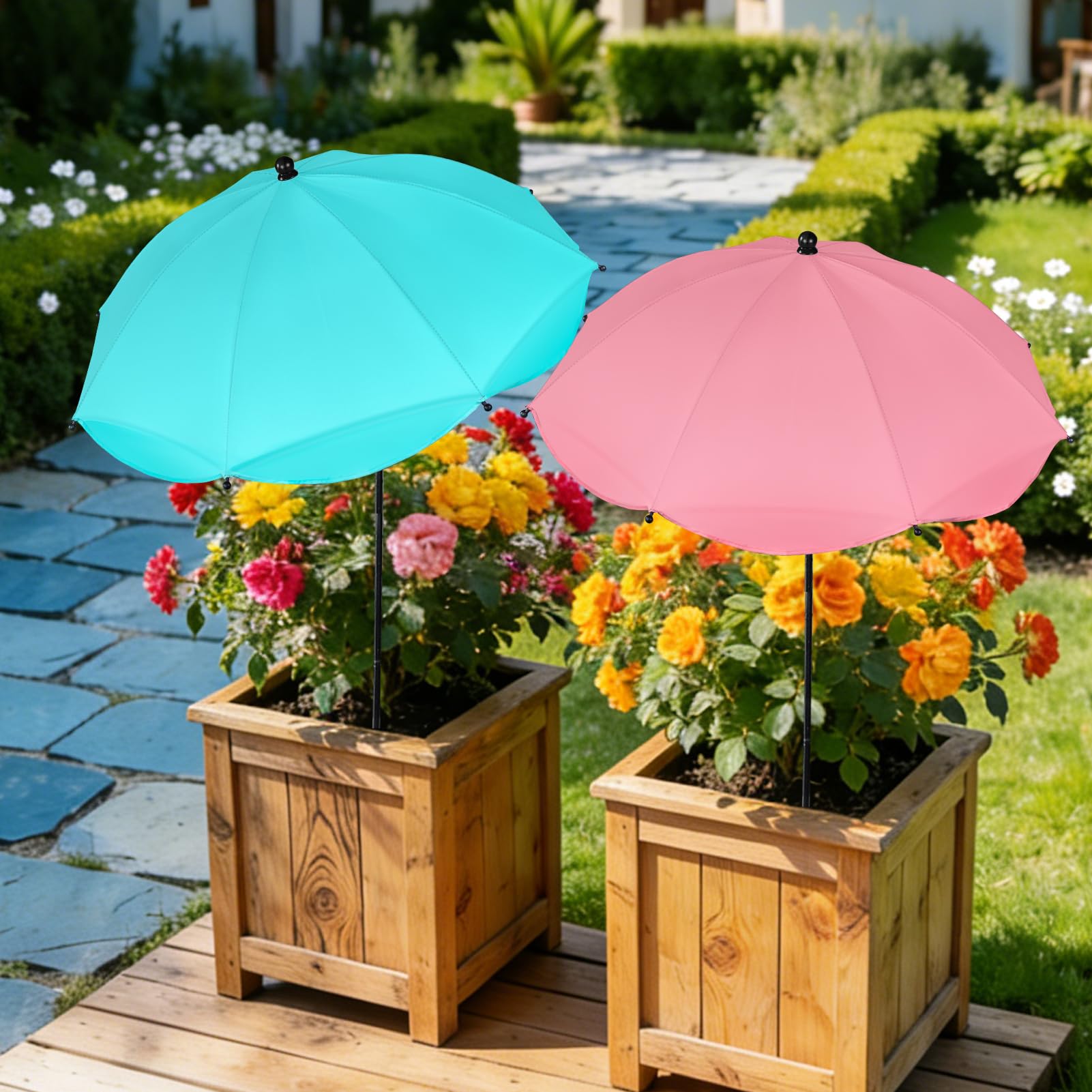 Voccos 26-inch canopy plant umbrella shields sun-loving potted plants.