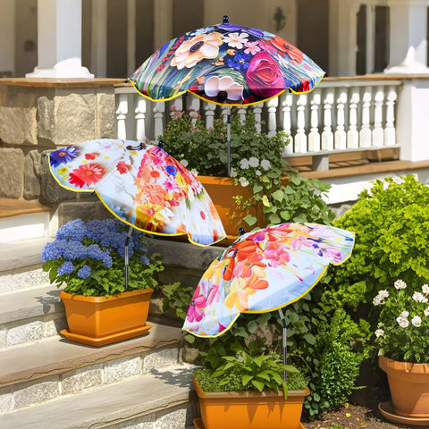 Voccos 3Pack flower plant umbrella over pots provides shaded protection.