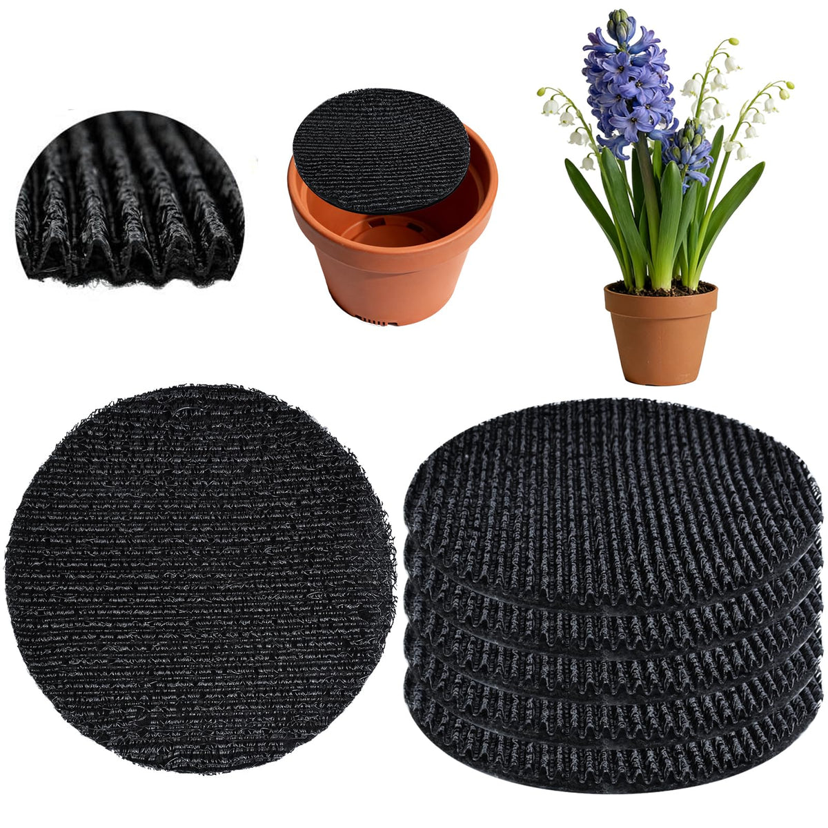 Voccos drainage disc side view for 9-inch pots improving soil containment and drainage.