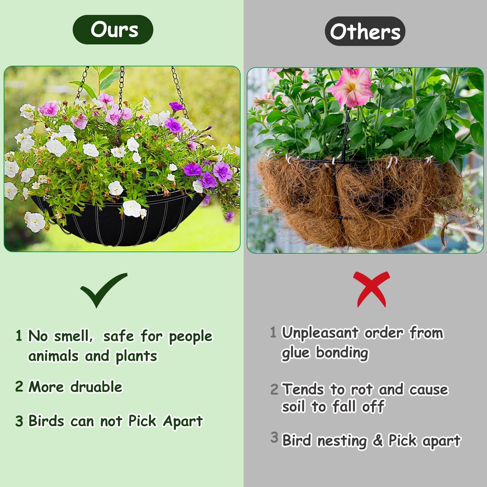 Voccos liner helps protect plants from pecking birds in outdoor planters.