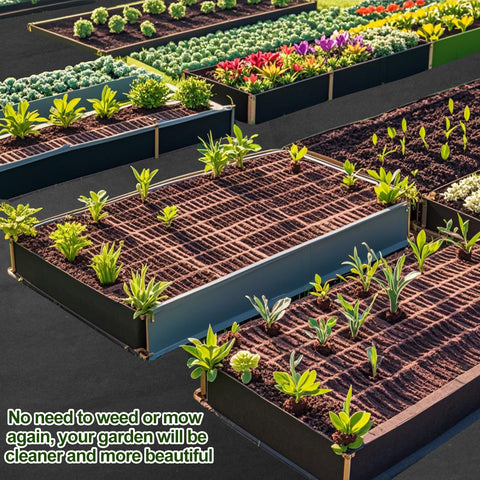 Voccos mulch mat easily spreads and secures with included ground nails.