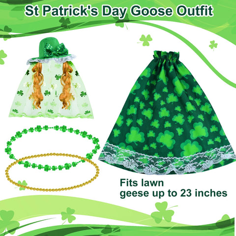 Voccos green shamrock dress and wig add bright St Patrick's flair to outdoor decor.