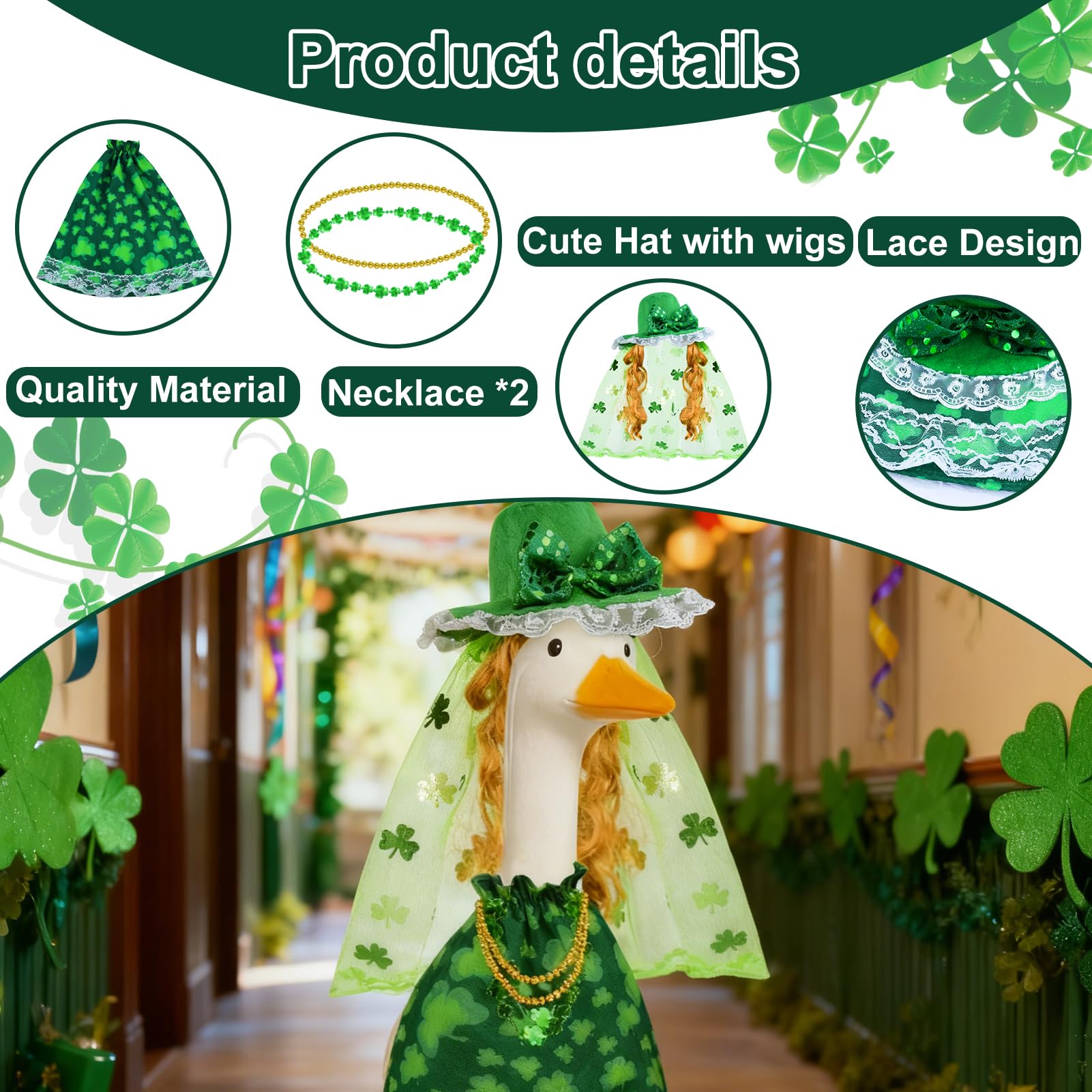 Voccos green-yellow beaded accessories complete the festive look on a goose.