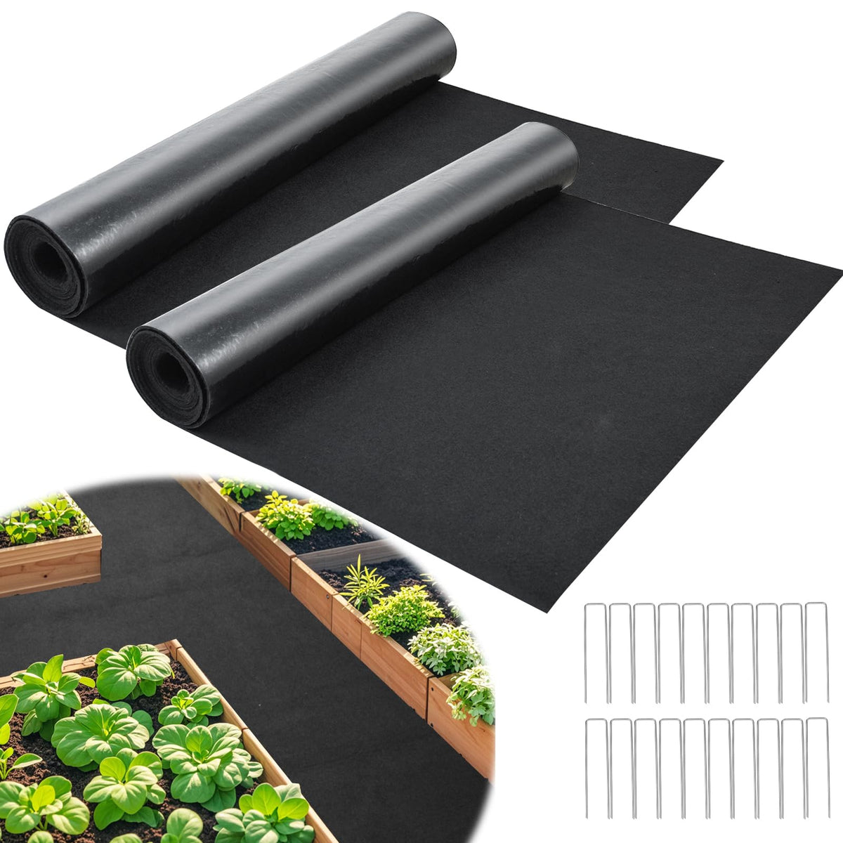 Voccos recycled felt mulch mat roll in black, durable and tear resistant for garden paths.