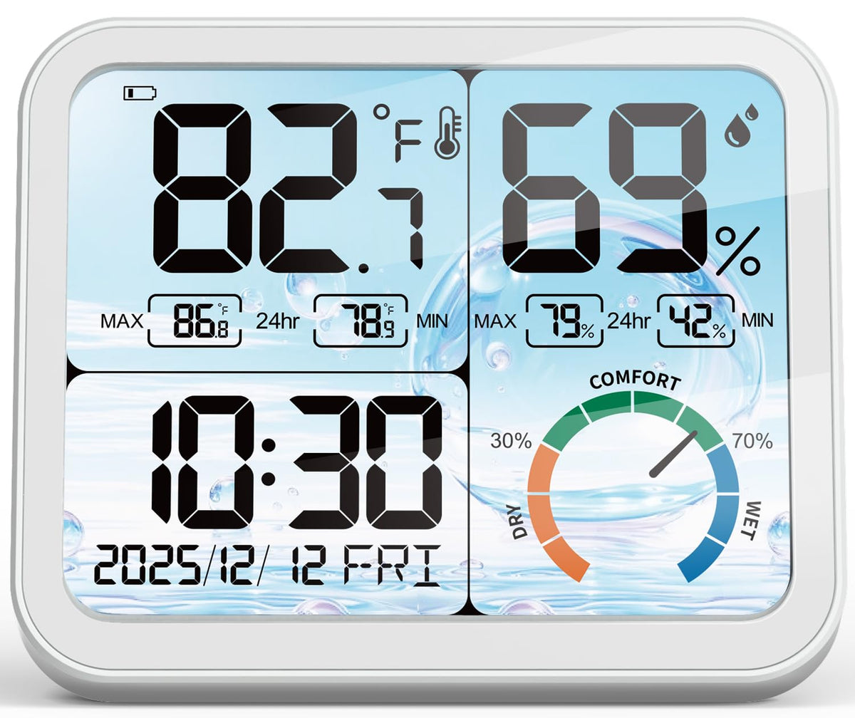 VOCOO 5.8 inch backlit display clearly shows temperature and humidity at a glance