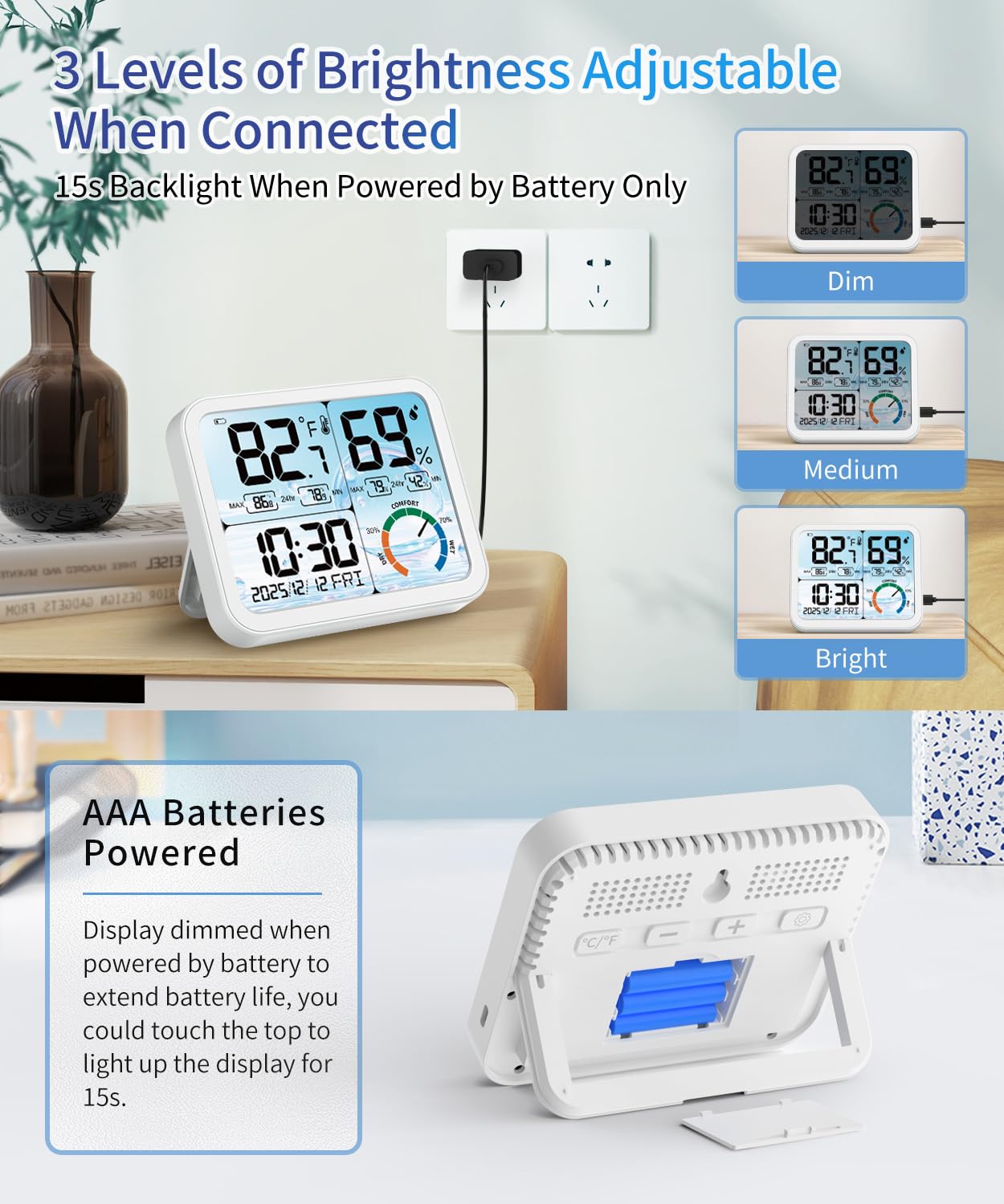 VOCOO dual power with USB and battery keeps readings during outages