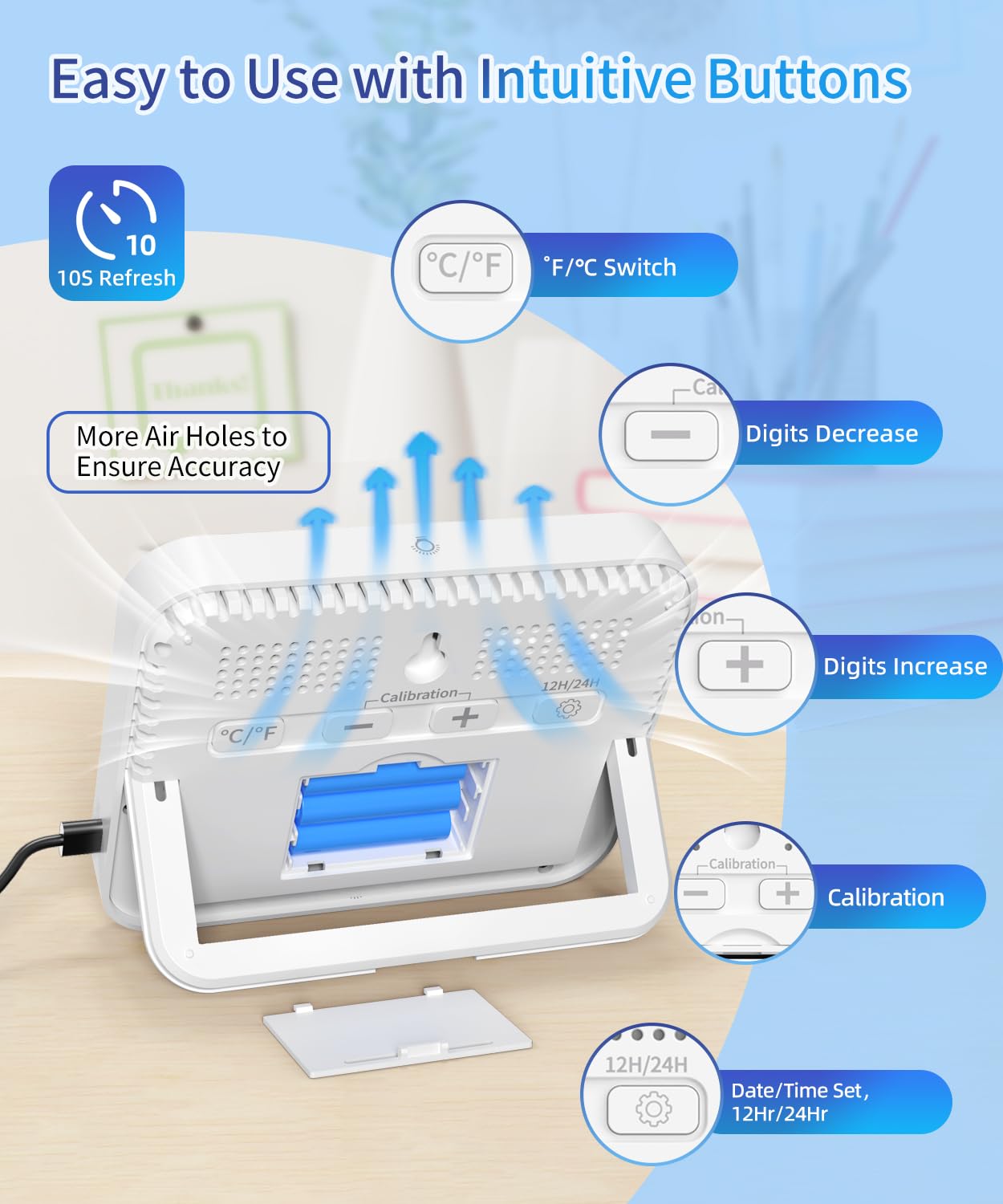 VOCOO max/min records track daily temperature and humidity changes