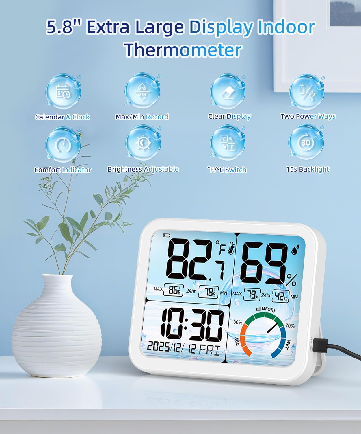 VOCOO real-time temp and humidity monitoring for quick environmental awareness