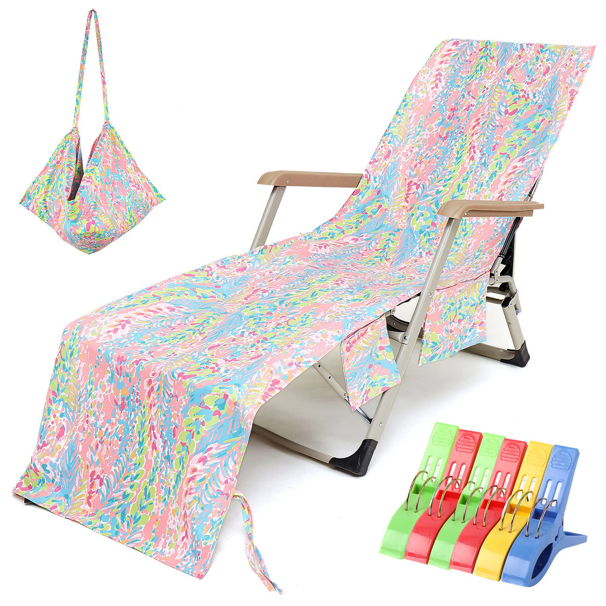 VOCOOL Beach Chair Towel Pink cover with soft microfiber protecting chair and skin.