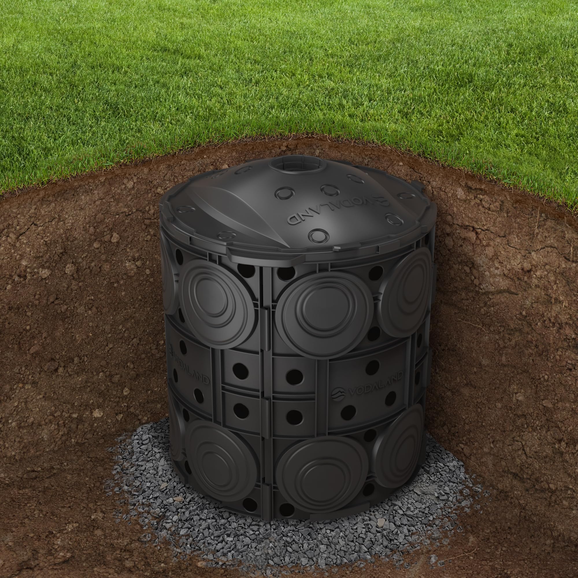 Vodaland Dry Well bottom panel option, supports sump pump installations.
