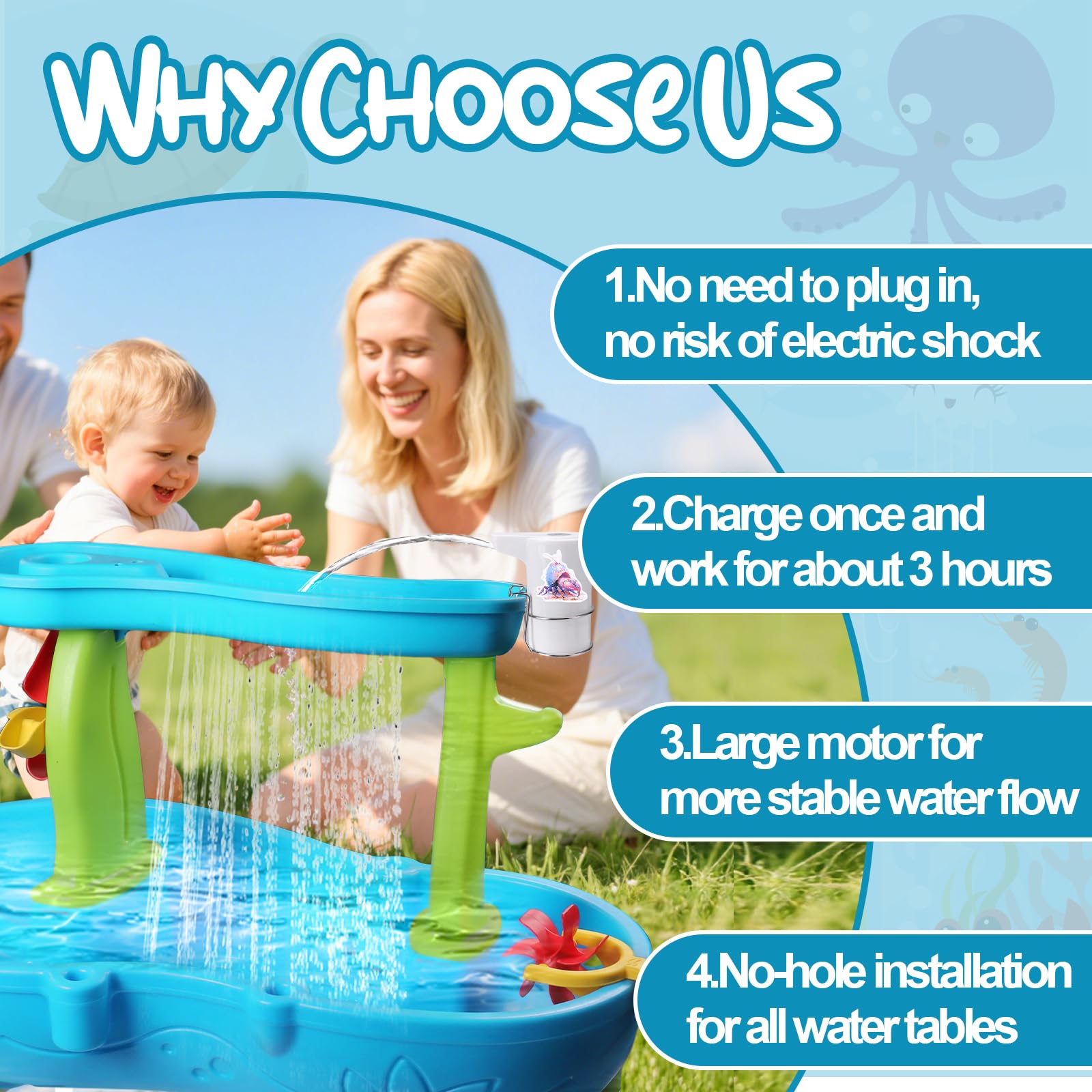 Vodolo pump uses food-grade tubing and ABS for safe outdoor play