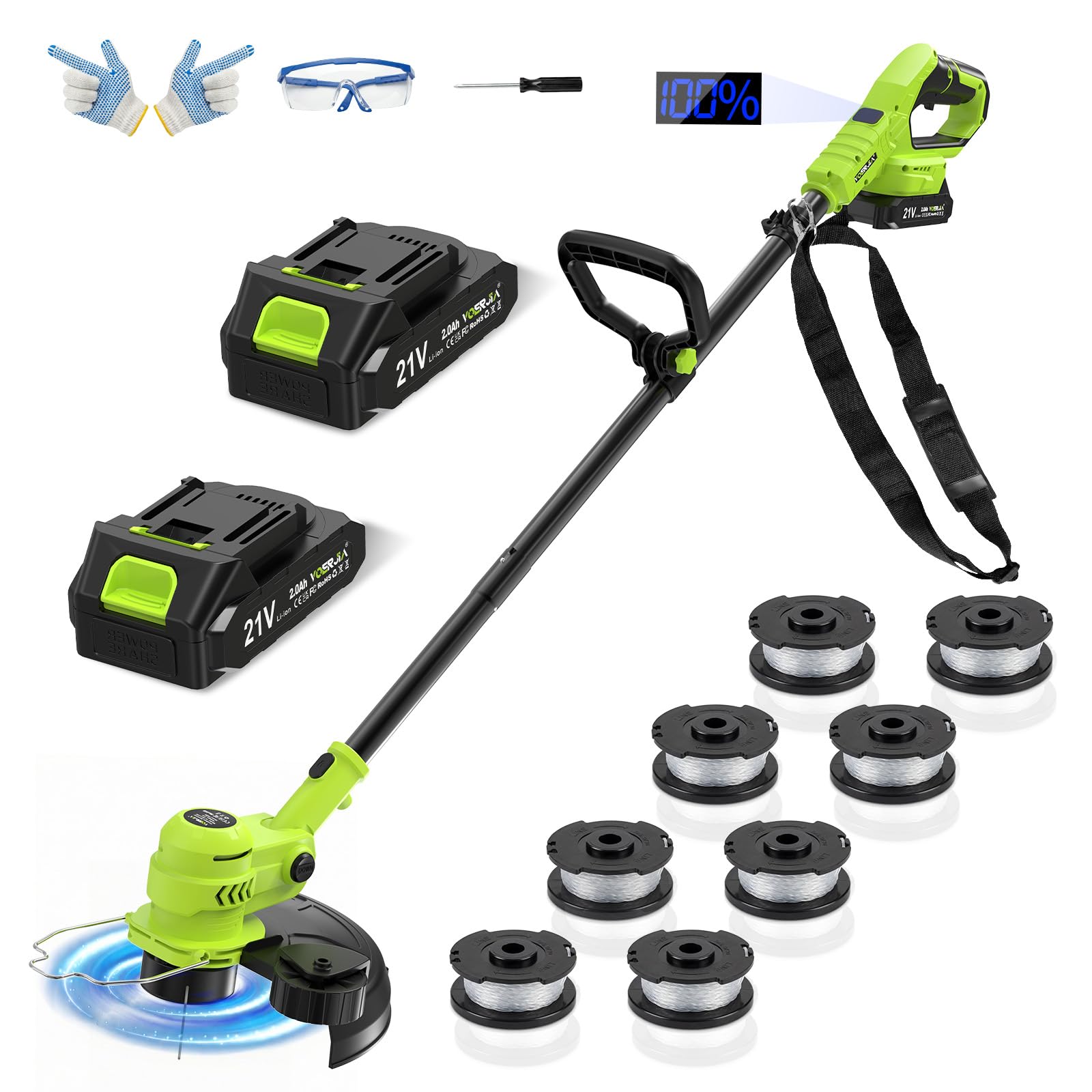 VOERJIA 21V cordless weed eater with 2in1 trim for versatile yard work.