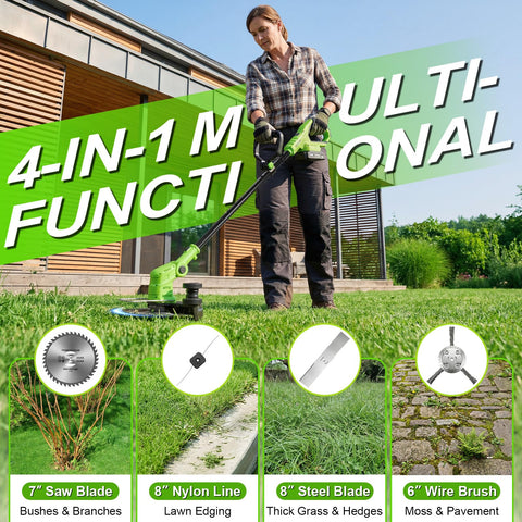 VOERJIA 21V weed wacker 4-in-1 kit with multiple attachments