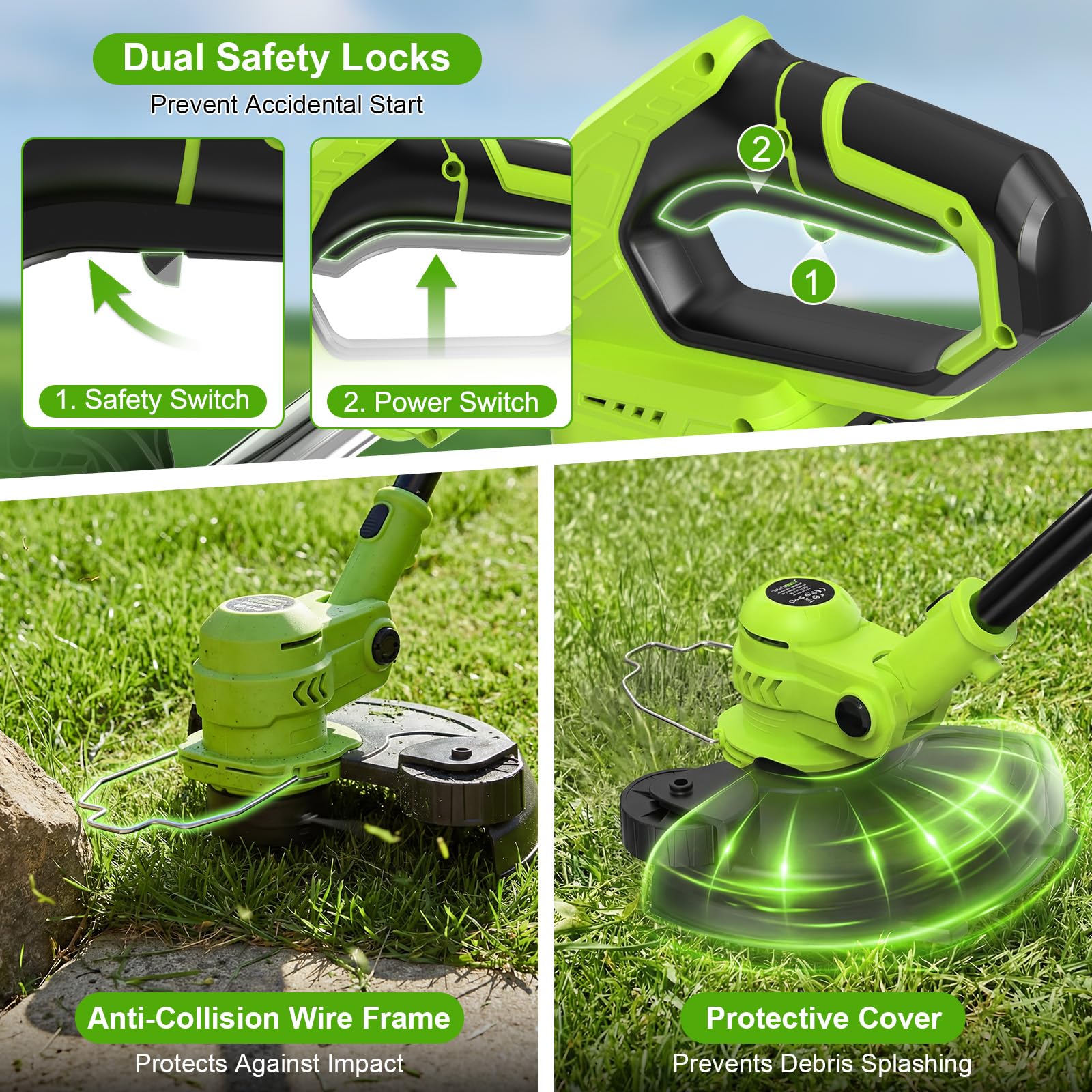 Complete VOERJIA kit includes batteries, charger, spools, and wheels.