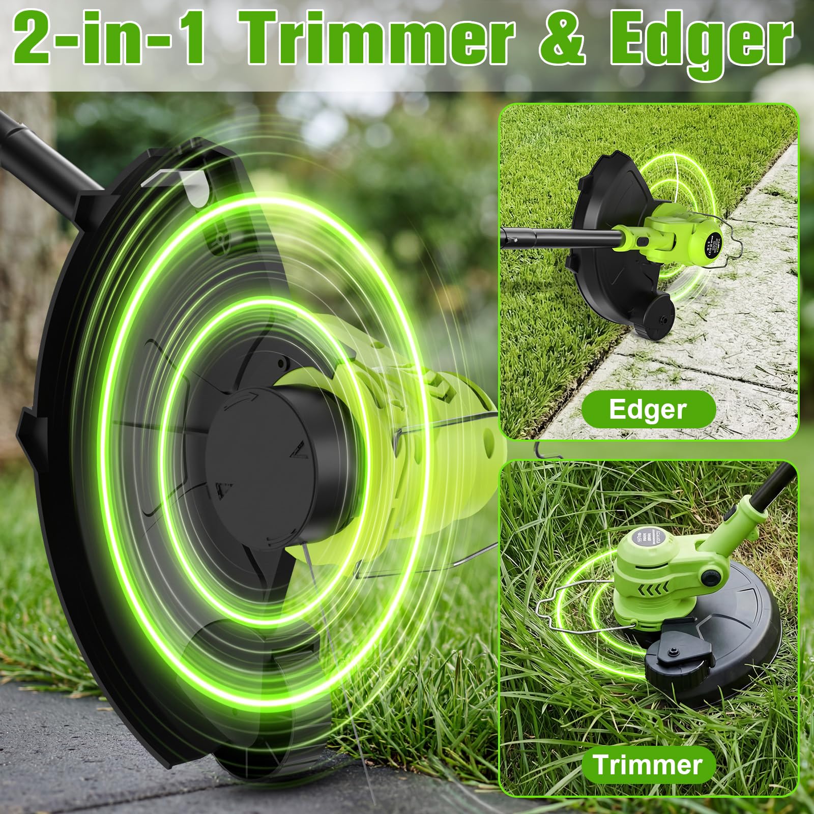 90-degree edger head provides precise lawn borders for VOERJIA.