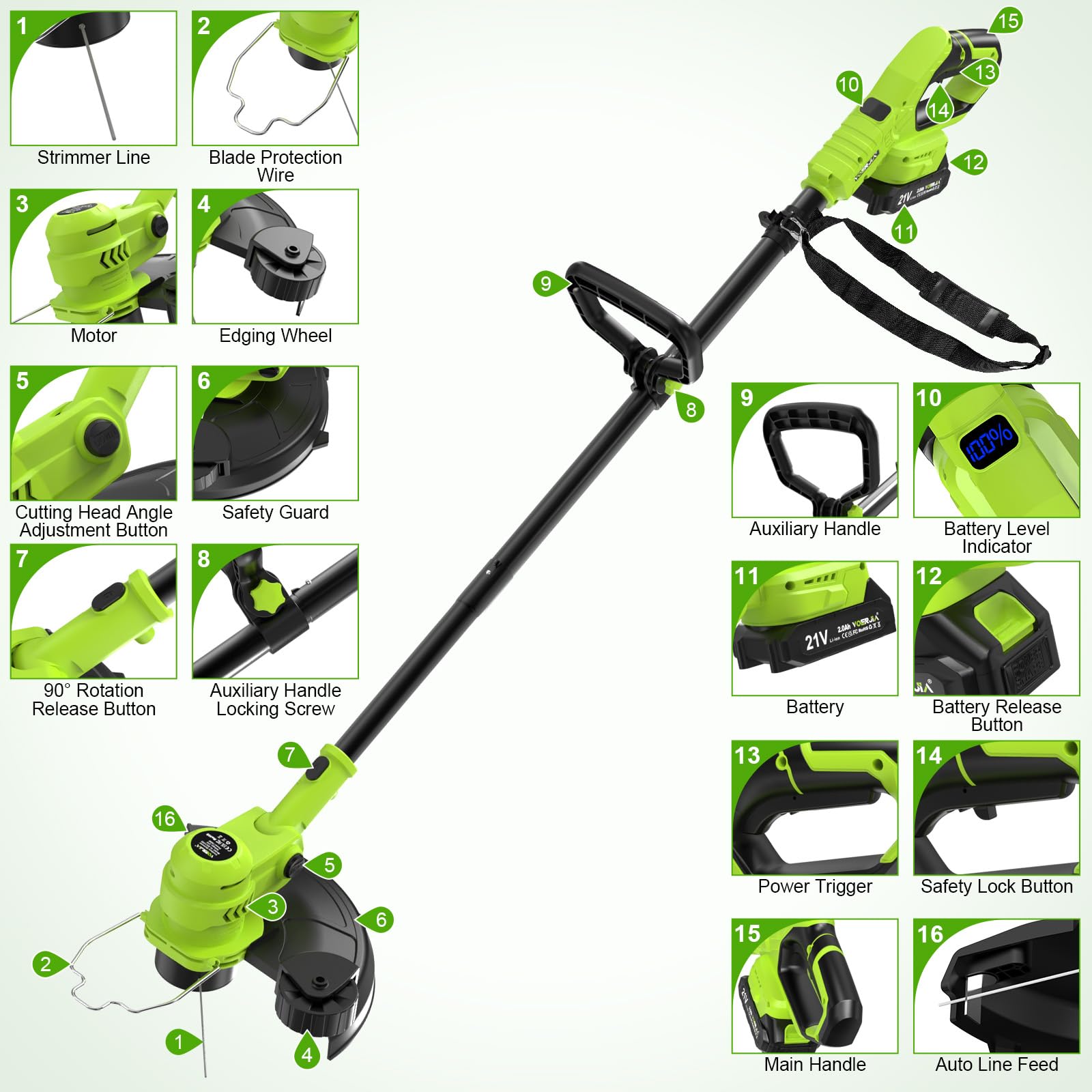 Quiet VOERJIA motor suitable for neighbor-friendly mowing.