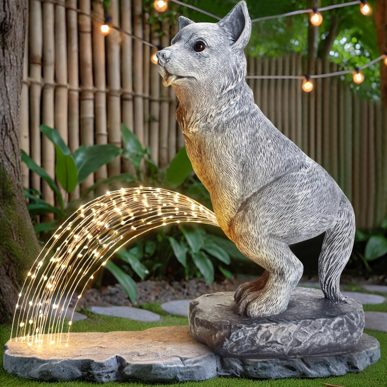 VOFSTAND garden statue dog with solar light adds playful curb appeal to your yard.