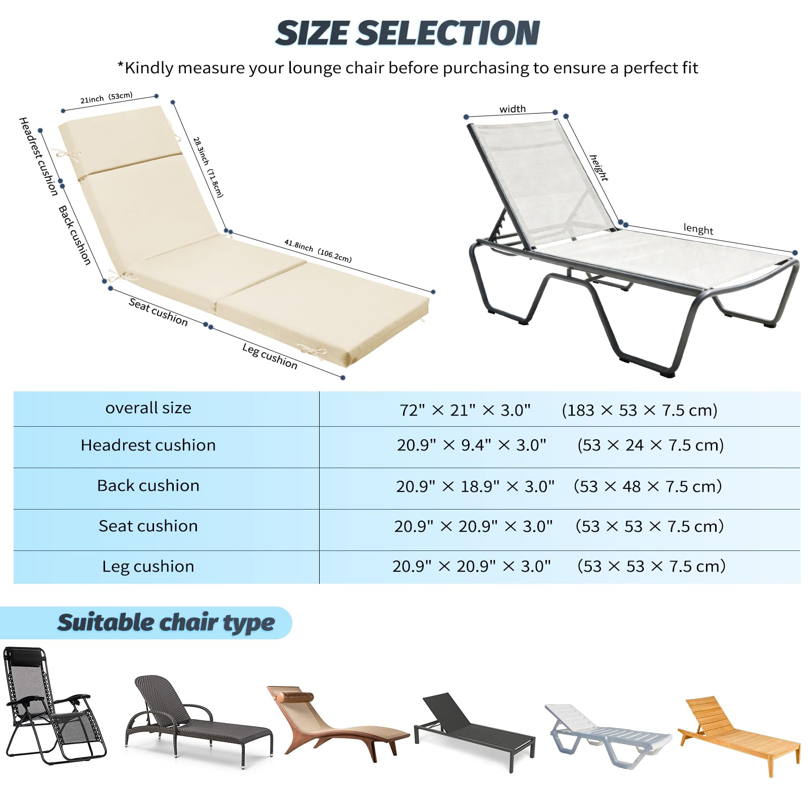 VOGVOG thickened high-resilience foam cushion for lasting poolside support.
