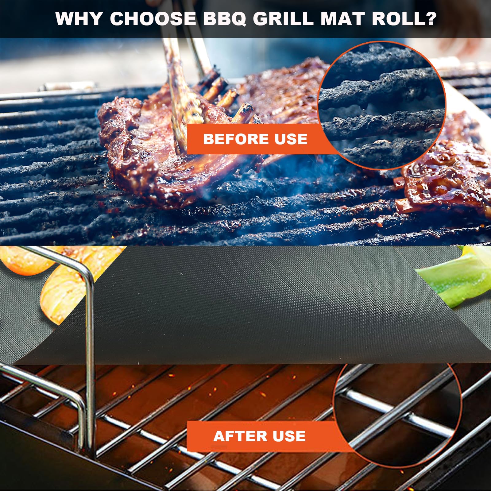VOIRBLEU grill mat fully covers rack to prevent spills