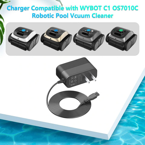 VOJSALDR Wybot charger showing 25.2V output for reliable pool cleaning sessions