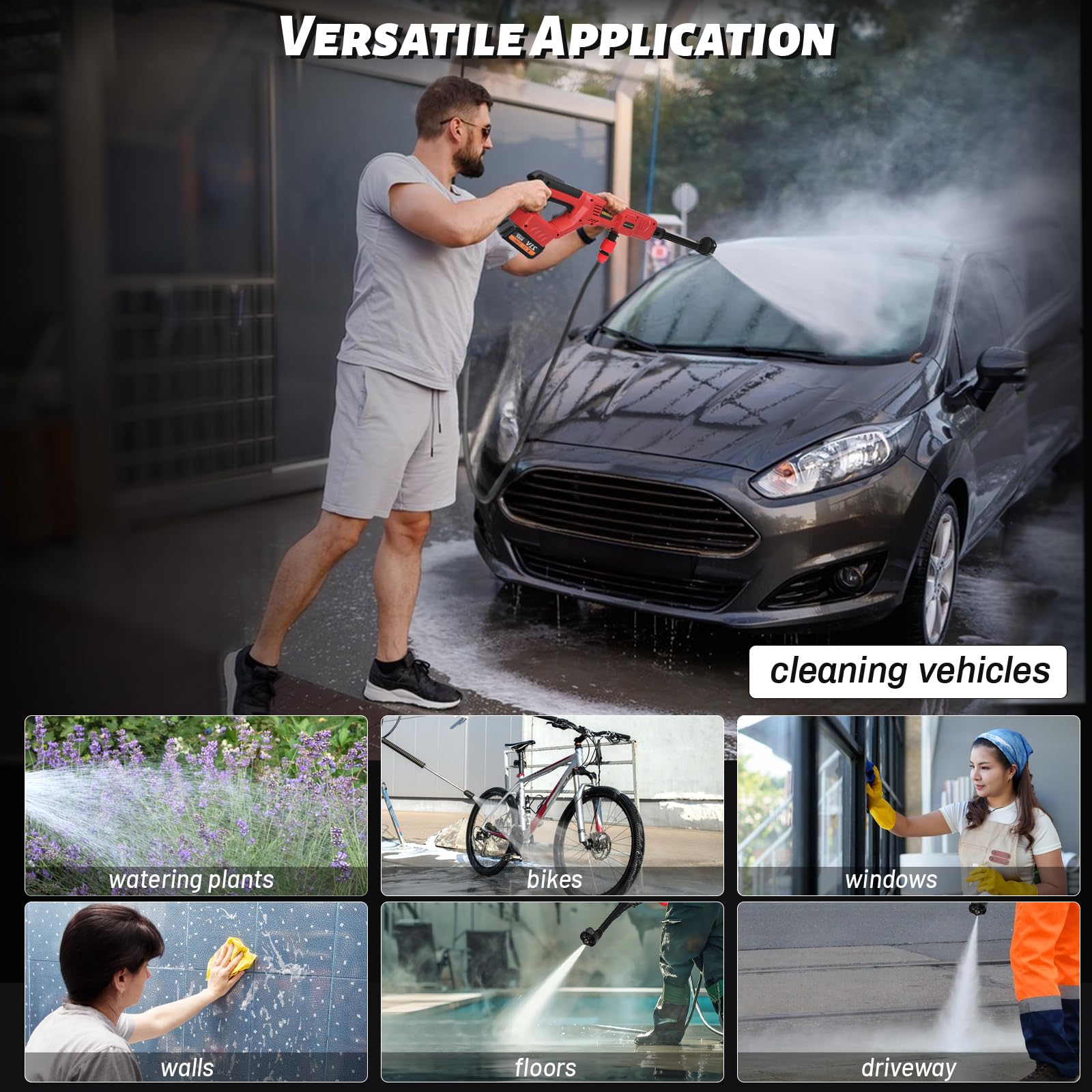 Vokoroad car exterior cleaning shows surface-safe spray option