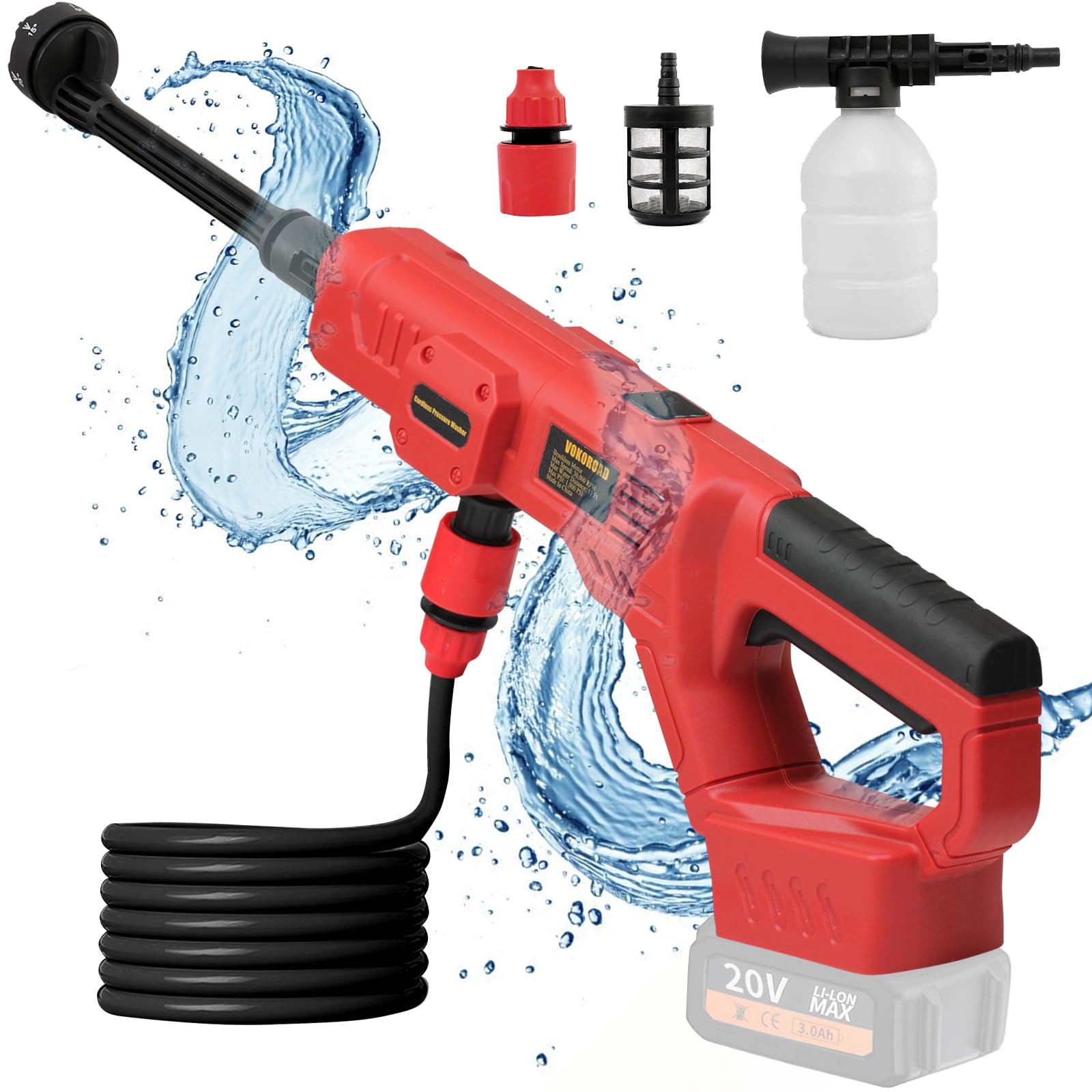 Vokoroad cordless pressure washer motor and pump delivering 1000 PSI power