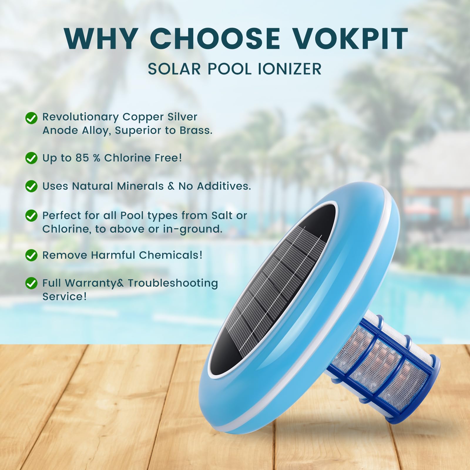 VOKPIT pool purifier up to 45000 gallons designed for fresh and saltwater pools