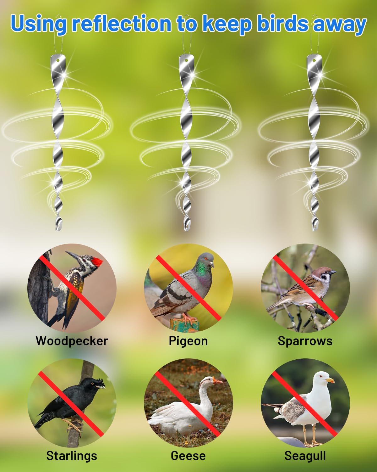 Vokvaktak silver spiral deterrents guard garden and vehicles from birds