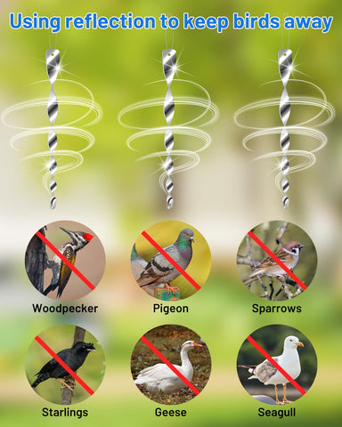Vokvaktak silver spiral deterrents guard garden and vehicles from birds