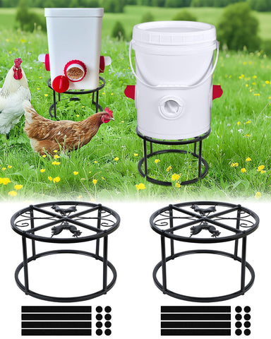 Vokvaktak two piece metal stand elevates chicken feeder and waterer for clean feeding
