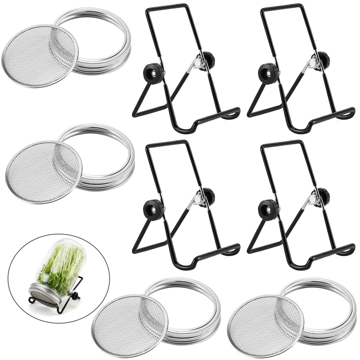VOLCANOES CLUB sprouting lids with mesh screen on wide-mouth jar for easy sprouting