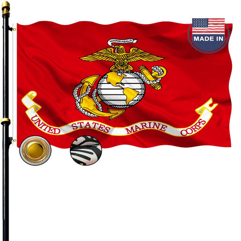 Volta Marine Corps Flag 3x5 outdoor shows durable polyester and weather resistance.
