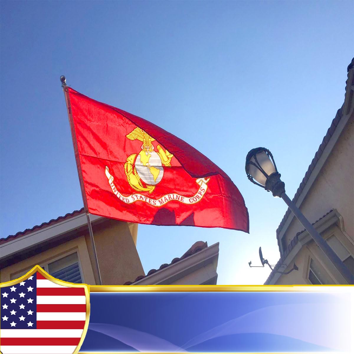 Volta Marine Corps Flag canvas header provides sturdy mounting for outdoor display.