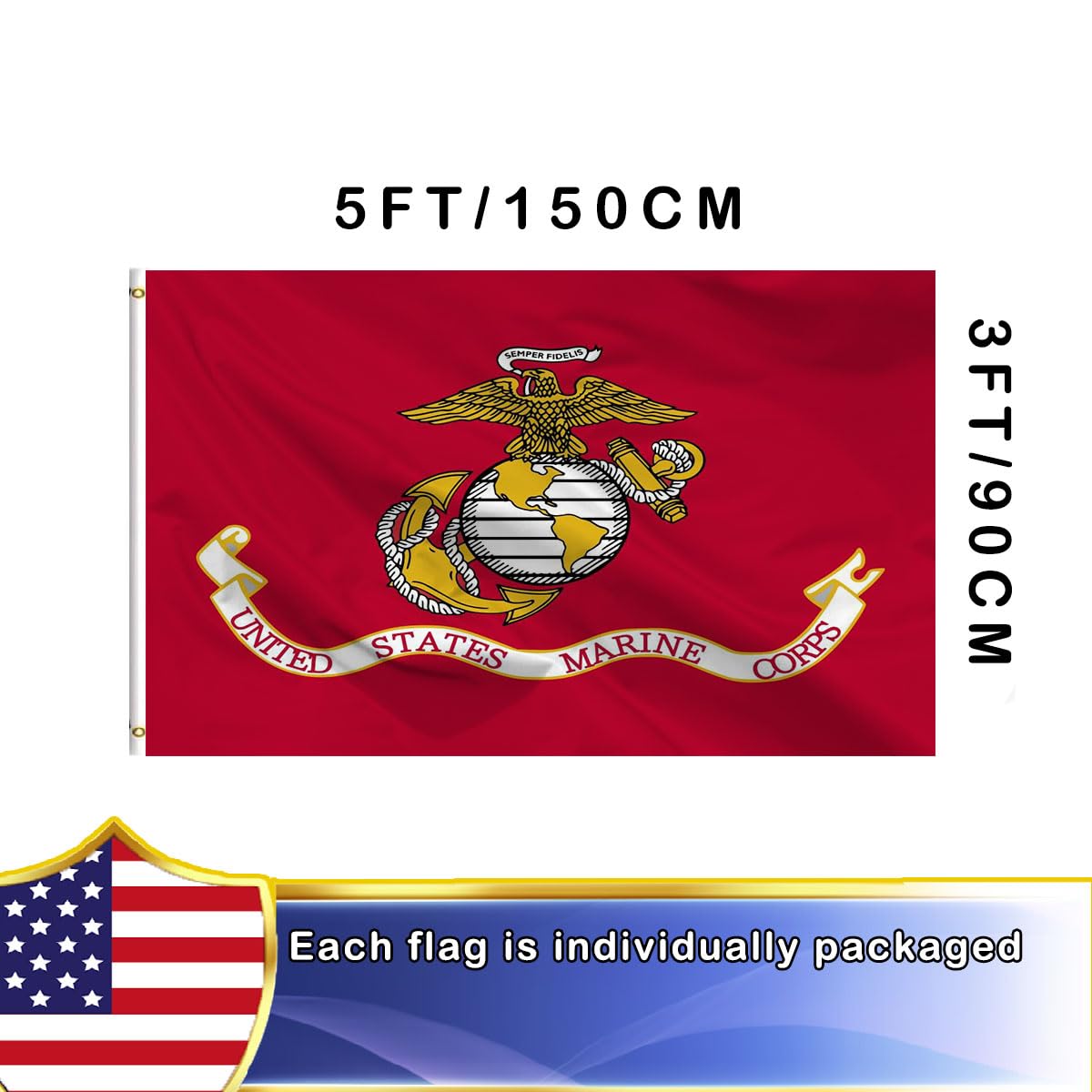 Volta Marine Corps Flag vibrant colors stay vivid with UV fade resistance.