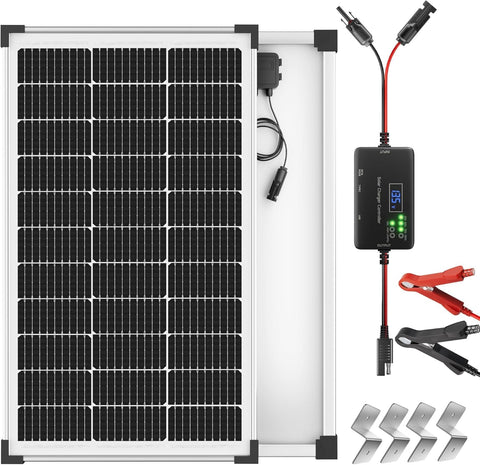 Voltset 100W solar panel captures sunlight to efficiently charge 12V batteries.