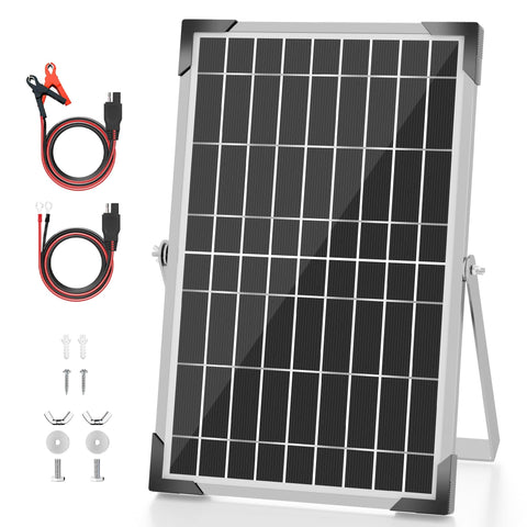 Voltset 10W solar panel for outdoor battery maintenance.