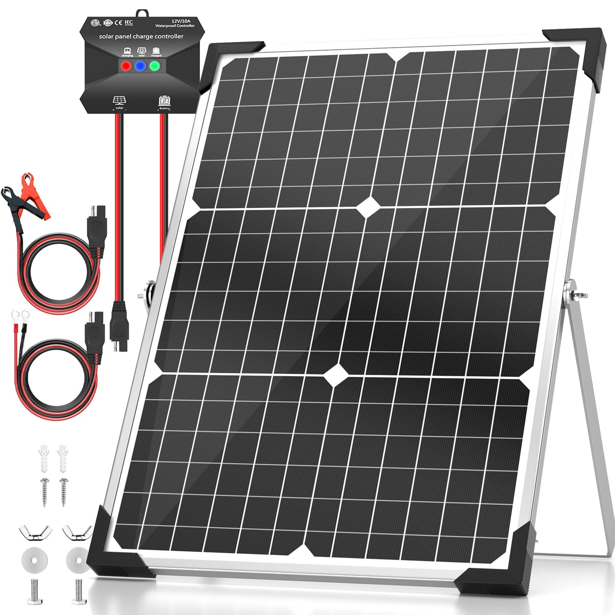 Voltset 30W solar panel mounted on a boat for reliable battery charging.