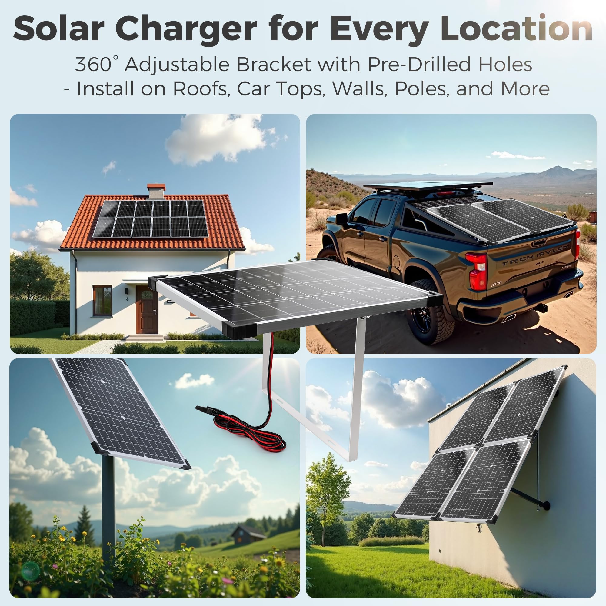 Voltset off-grid solar system setup for flexible charging.