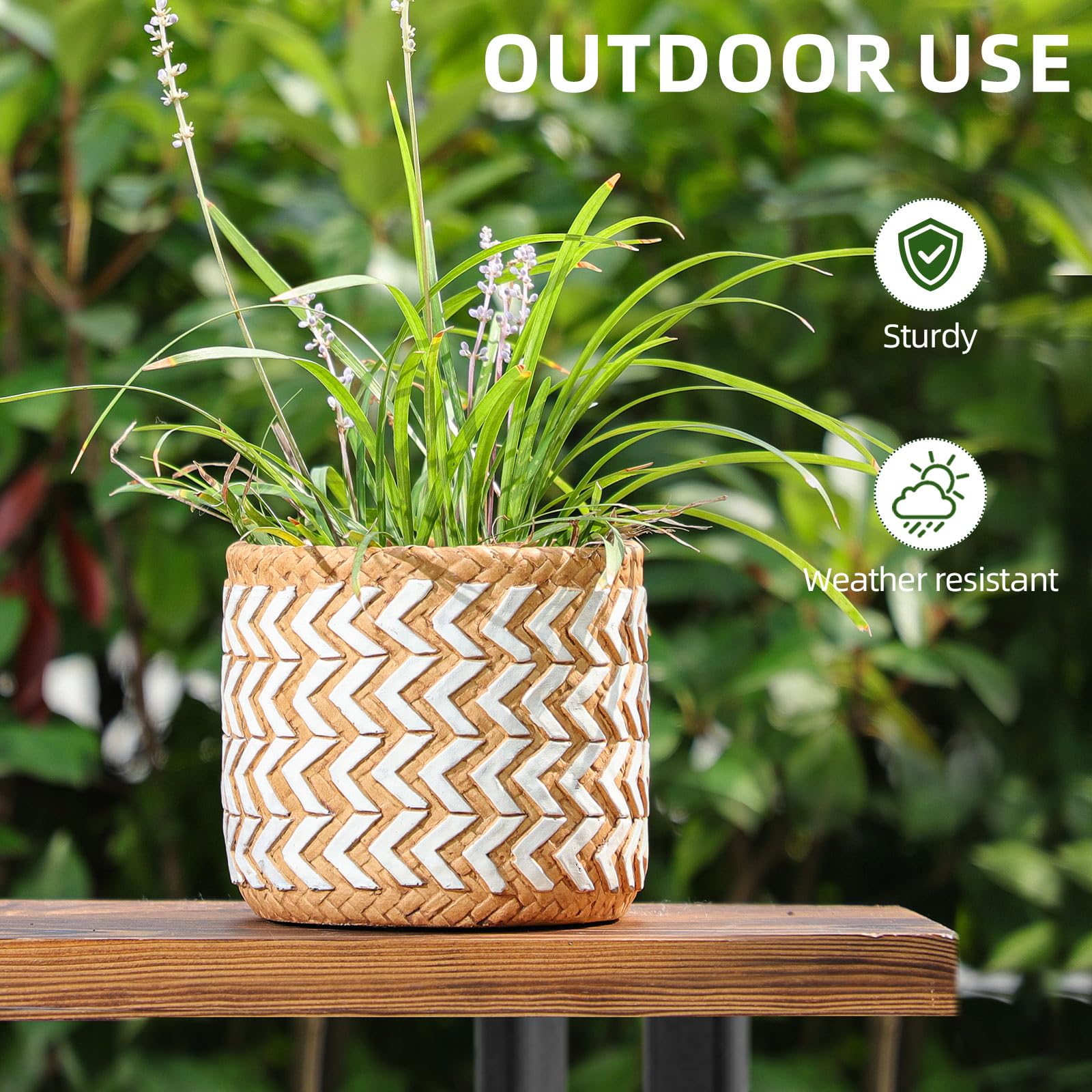 vomiceak concrete rattan-style planter drainage hole featured for water control