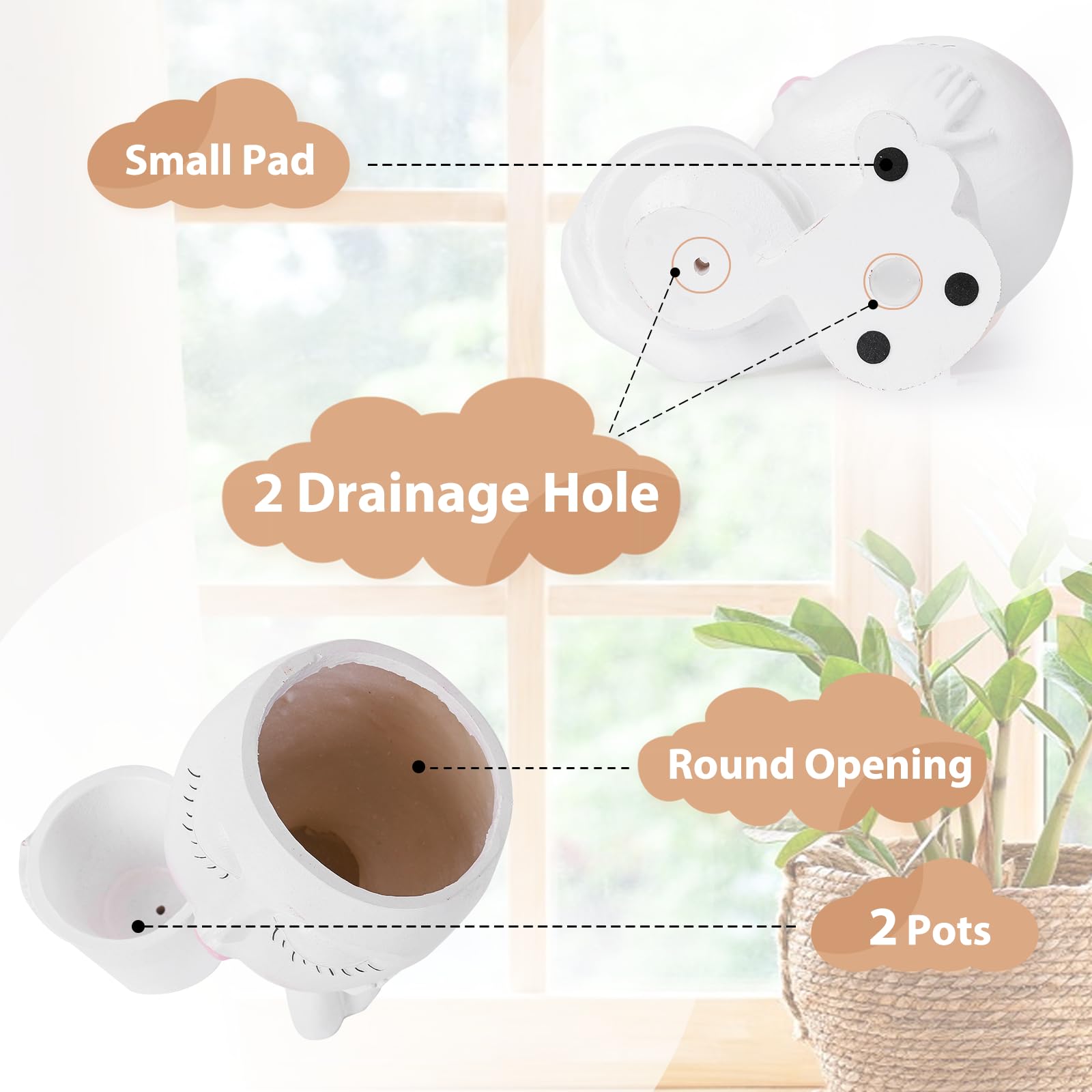 Vomiceak face planter head featuring drainage holes supports healthy indoor plants