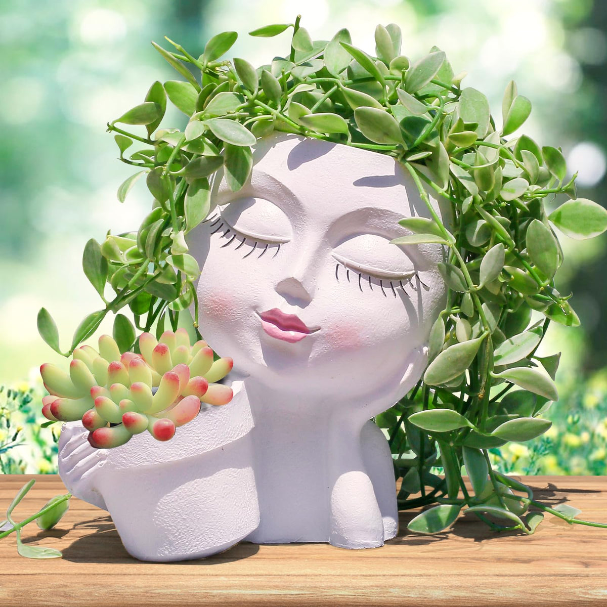 Vomiceak face planter head in white with open top for easy soil and styling