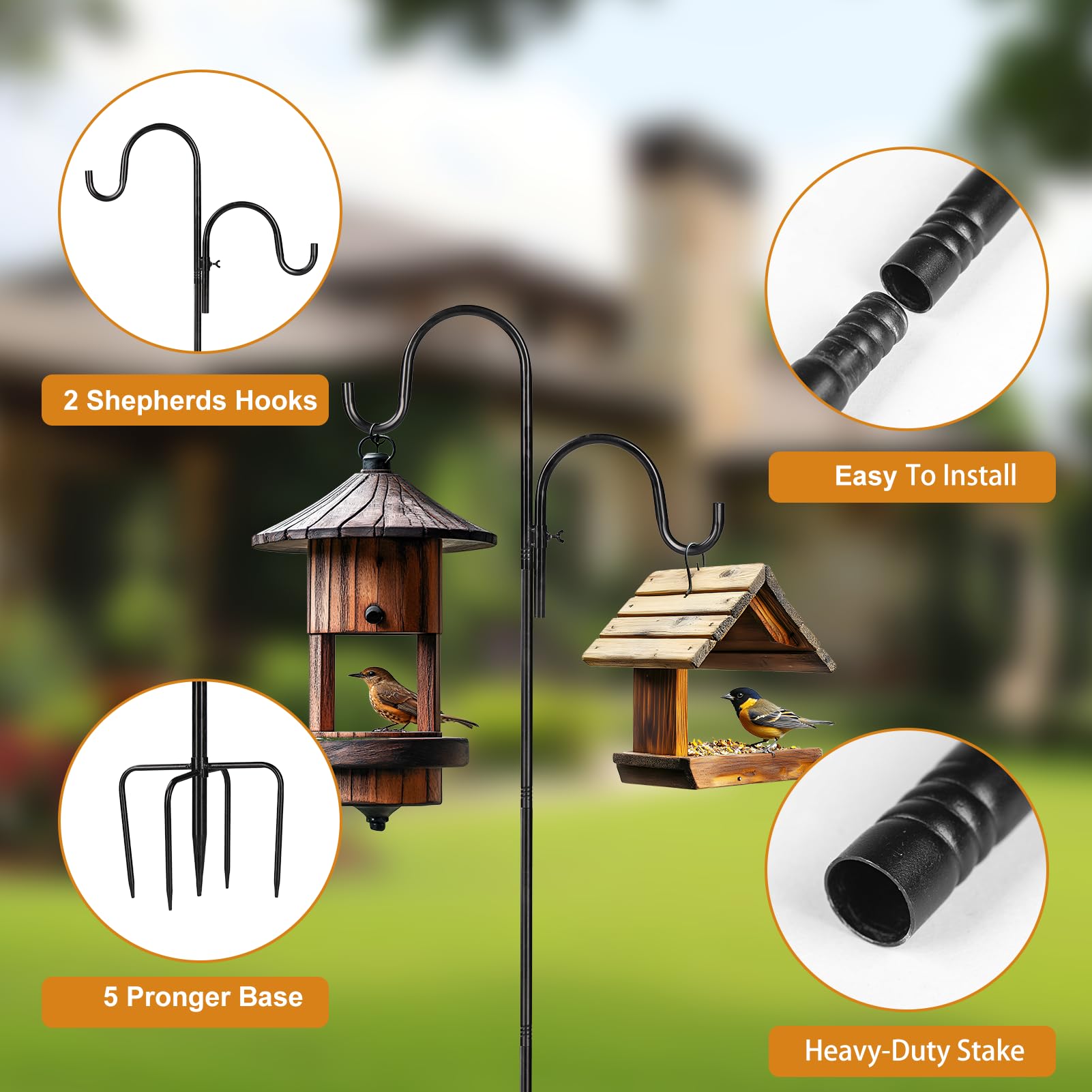 Vomsocs 76-inch adjustable pole supports bird feeders and lights safely.