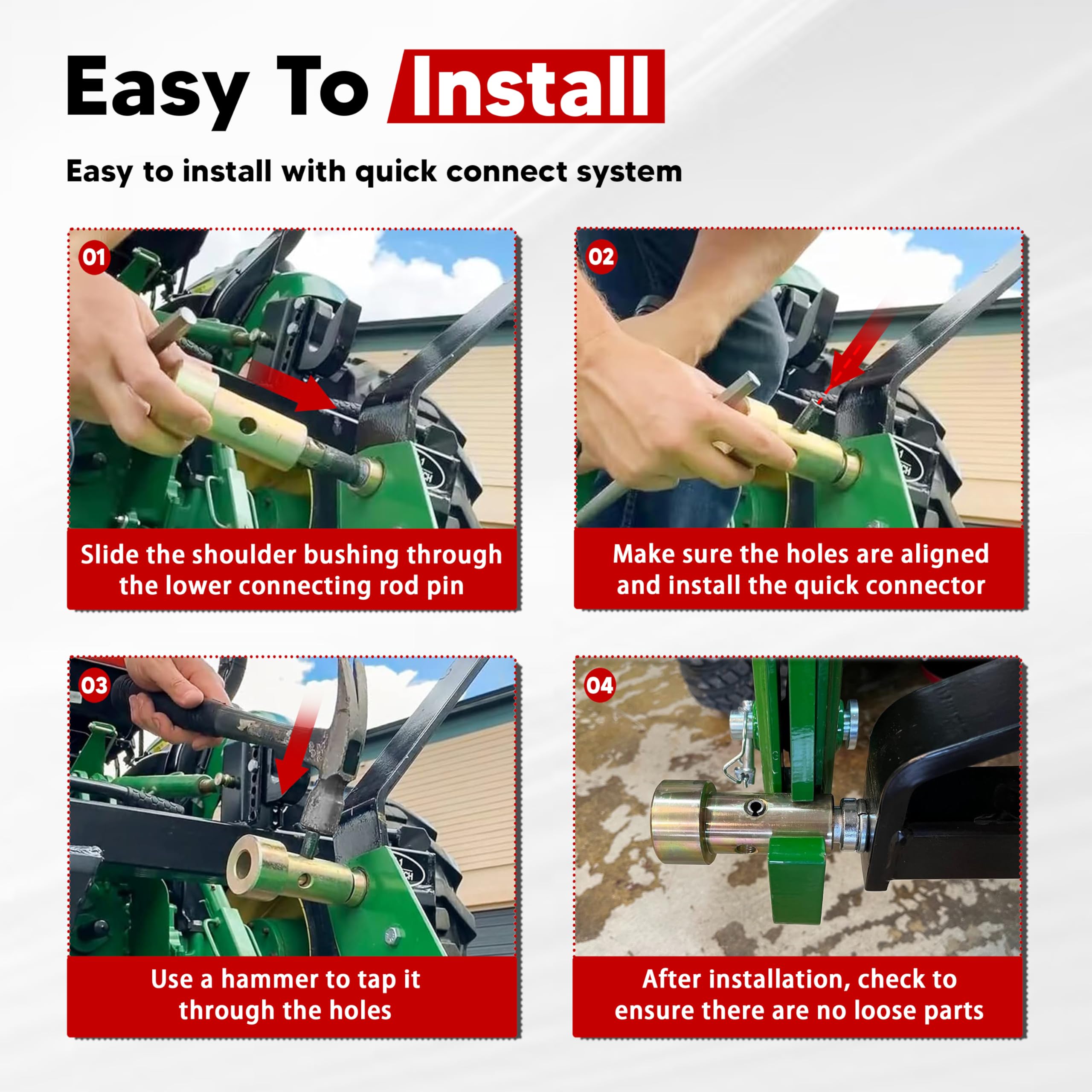 VONLX tractor hitch installation demonstrates easy alignment with Cat 1