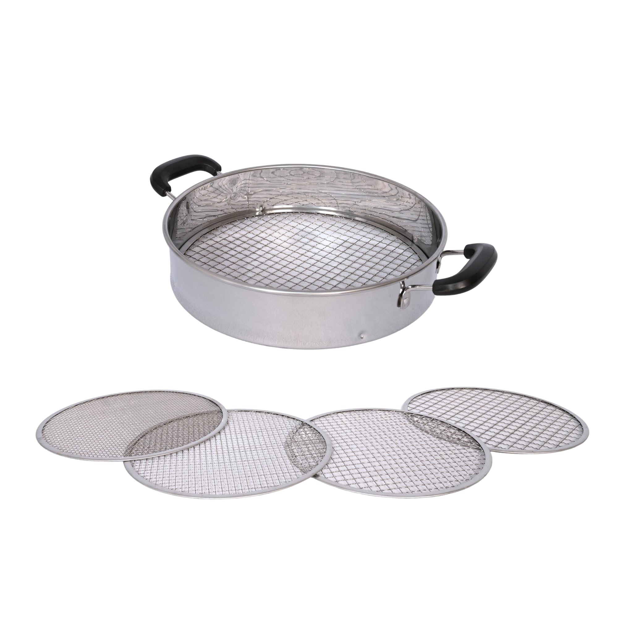 Vonoso soil sifter with handle, 13-inch diameter for efficient gardening.