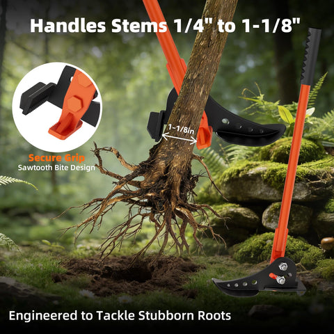 voominhtec tree puller land clearing setup for fence lines and flower beds.