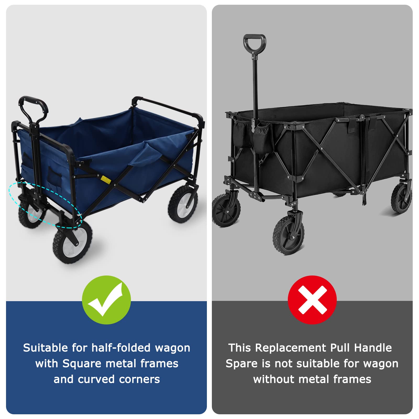 VOONKE wagon pull handle fitment view confirms secure attachment for camping wagons.