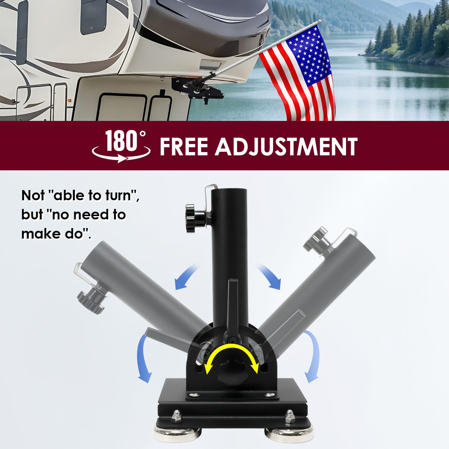 Vornalex RV flag pole magnet mount attached to metal surface for quick display